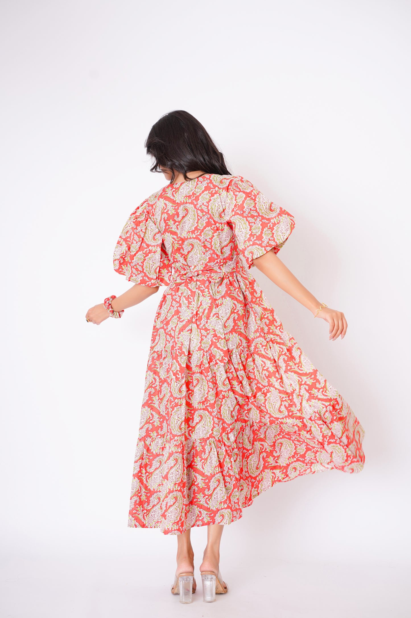 Peachy Bloom Midi Dress