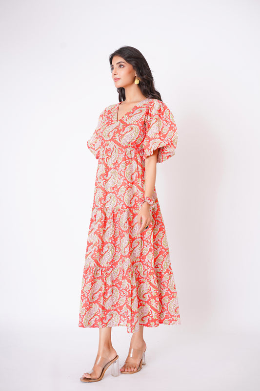 Peachy Bloom Midi Dress