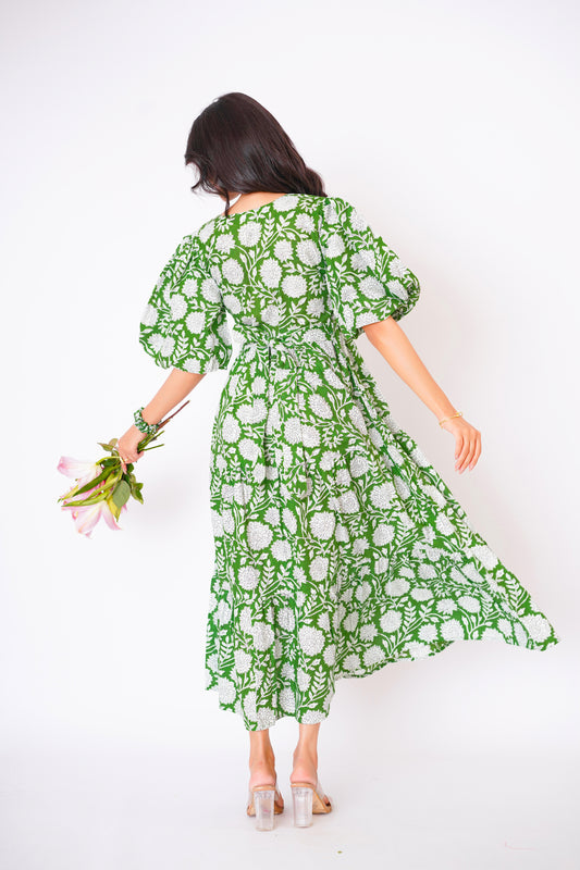 Olive Bloom Midi Dress