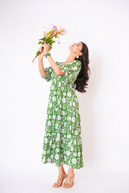 Olive Bloom Midi Dress