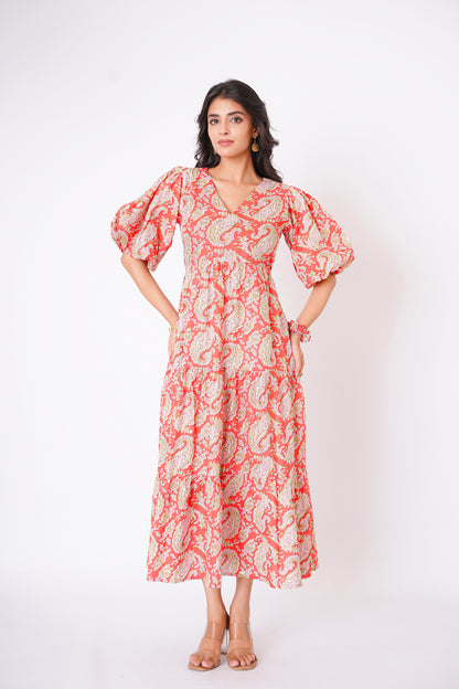 Peachy Bloom Midi Dress
