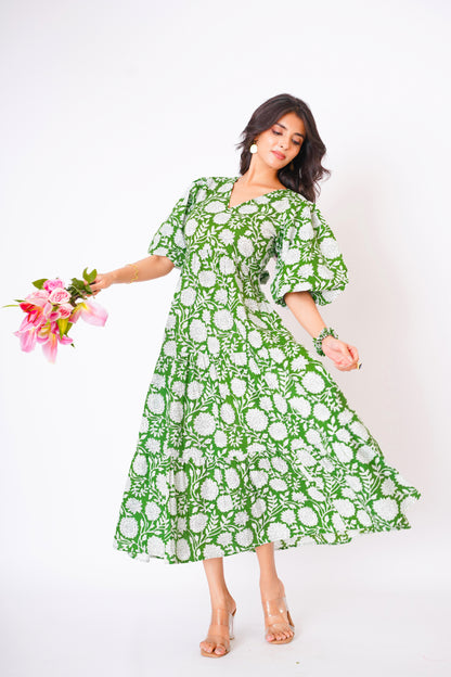 Olive Bloom Midi Dress