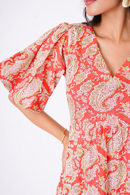 Peachy Bloom Midi Dress