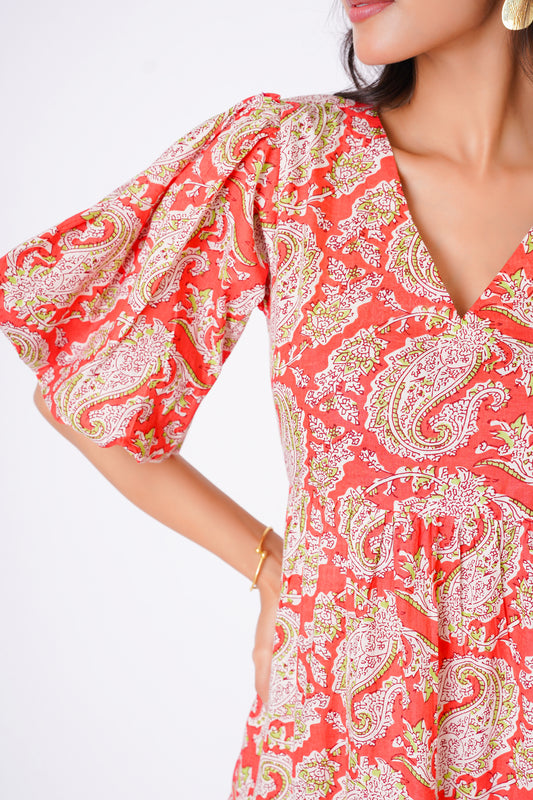 Peachy Bloom Midi Dress